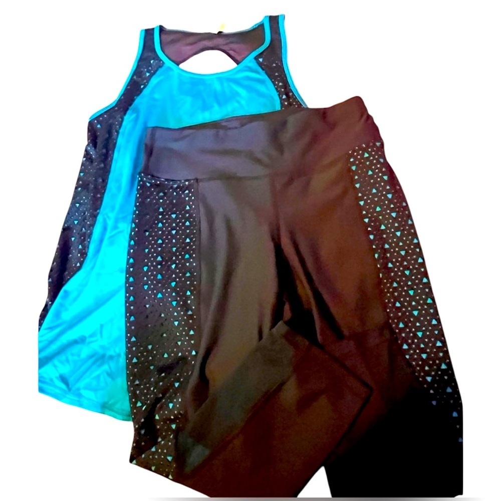 Xersion leggings and tank top set super cute EUC blue set